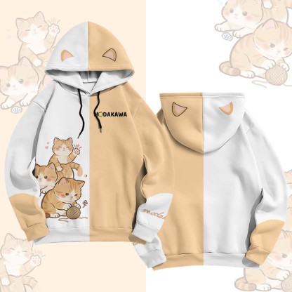 Modakawa Pullover-Hoodie mit Katzenmotiv - Yellow & White - 6XL - image 3