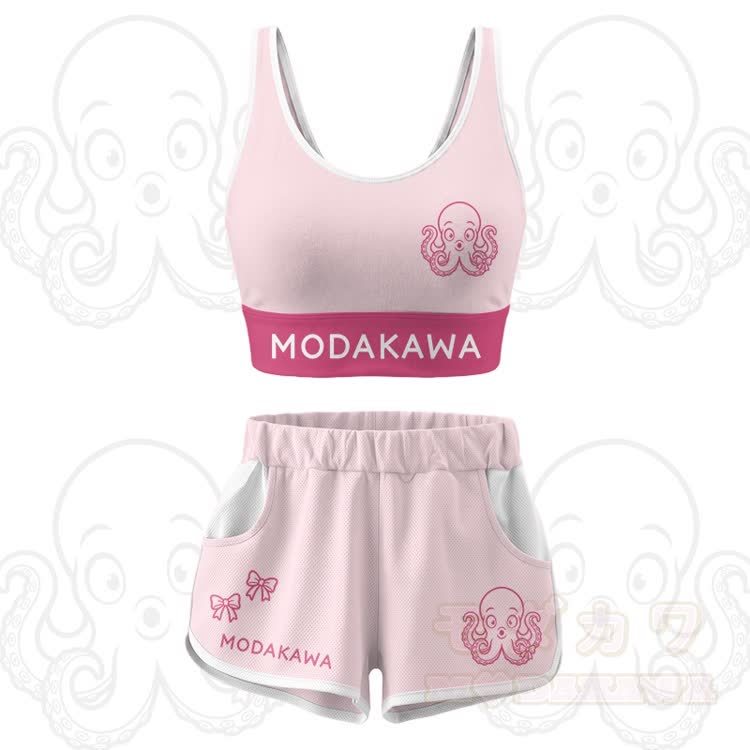 Octopus Graphic Crop Tank Sport Top Shorts Modakawa Matching Outfit - Rosa Set - 5XL - image 16