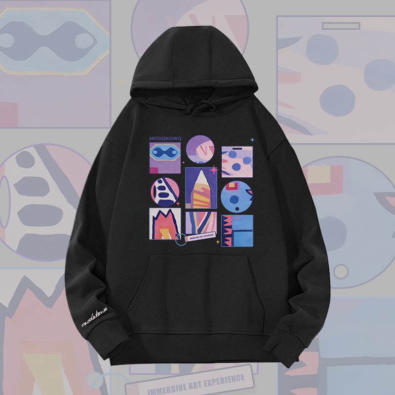 MODAKAWA Schwergewichtiger Hoodie mit abstraktem Farben -Gitter-Grafikmuster - Black - 2XL - image 6