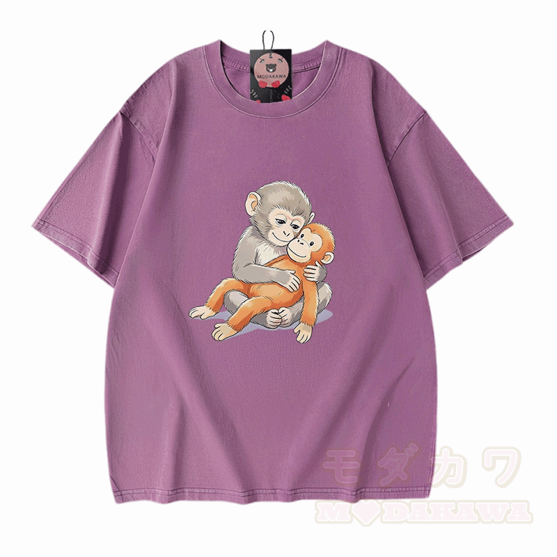 PUNCH Monkey Doll Grafik Modakawa Vintage gewaschenes T-Shirt aus 100% Baumwolle - Lila - 5XL - image 6