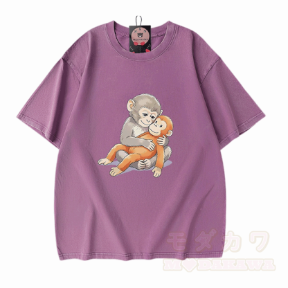 PUNCH Monkey Doll Grafik Modakawa Vintage gewaschenes T-Shirt aus 100% Baumwolle - Lila - 5XL - image 6