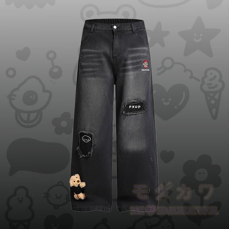 Polo-Shirt mit Welpenstickerei, Streifenmuster und Farben -Design, dazu passendes Outfit von Modakawa - Schwarze Hose - XL - image 6