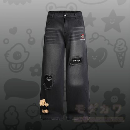 Polo-Shirt mit Welpenstickerei, Streifenmuster und Farben -Design, dazu passendes Outfit von Modakawa - Schwarze Hose - XL - image 6