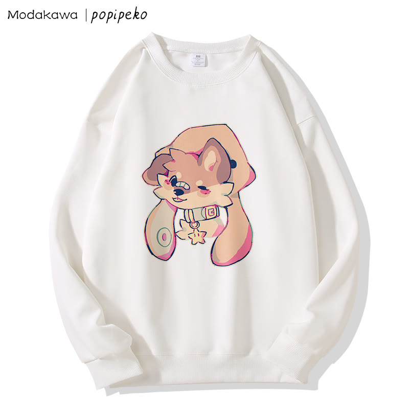 MODAKAWA X popipeko Sweatshirt mit Welpenprint und Rundhalsausschnitt - White - 5XL - image 4
