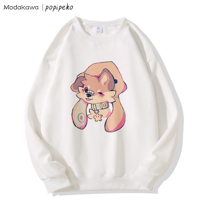 MODAKAWA X popipeko Sweatshirt mit Welpenprint und Rundhalsausschnitt - White - 5XL - image 4
