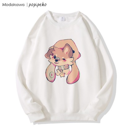 MODAKAWA X popipeko Sweatshirt mit Welpenprint und Rundhalsausschnitt - White - 5XL - image 4