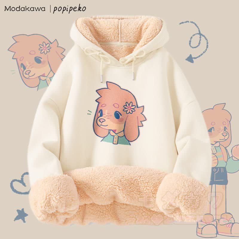 MODAKAWA X popipeko Niedlicher Welpen-Print Winterhoodie mit dickem Fleecefutter - Aprikose B - 2XL - image 7