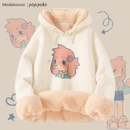 MODAKAWA X popipeko Niedlicher Welpen-Print Winterhoodie mit dickem Fleecefutter - Aprikose B - 2XL - image 7