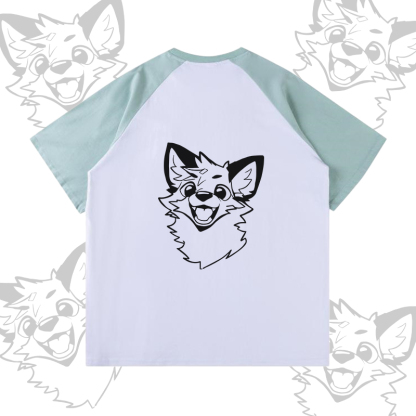 MODAKAWA X atka Happy Fox Graphic Farben Block Pocket T-Shirt Shorts passendes Outfit - White & Green T-shirt - XL - image 4