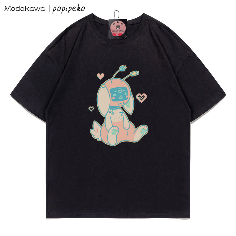 MODAKAWA X popipeko Robot Bunny Print T-Shirt - Black - 5XL - image 5