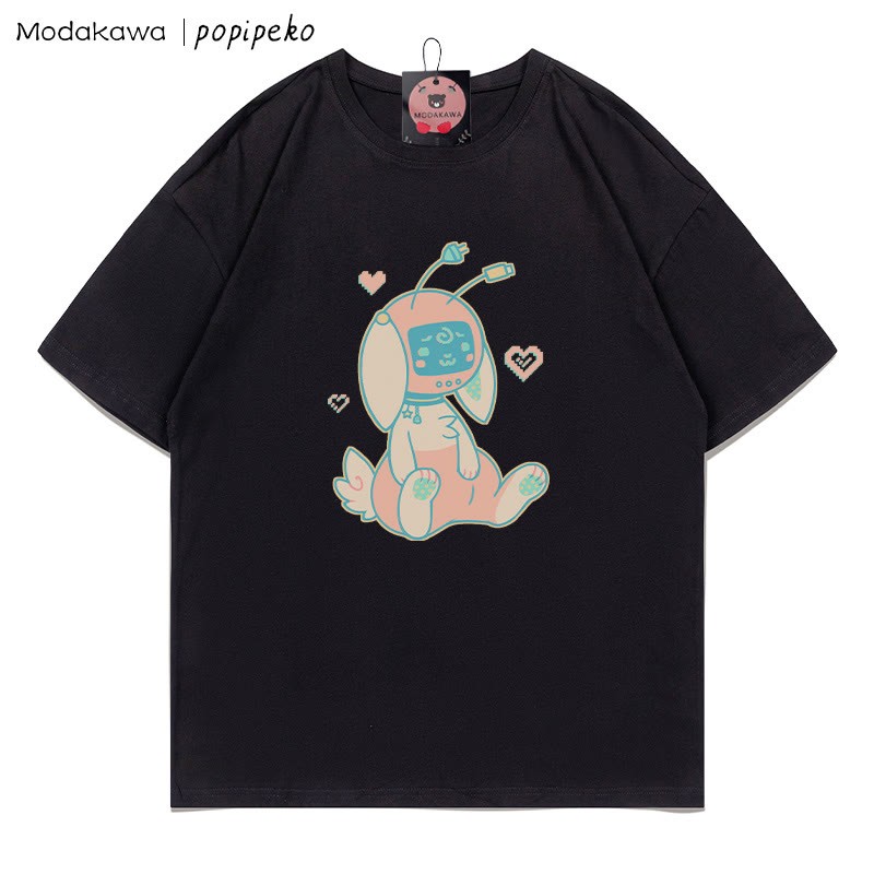 MODAKAWA X popipeko Robot Bunny Print T-Shirt - Black - 5XL - image 5