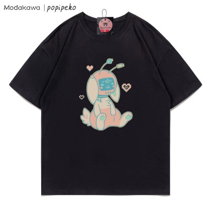 MODAKAWA X popipeko Robot Bunny Print T-Shirt - Black - 5XL - image 5