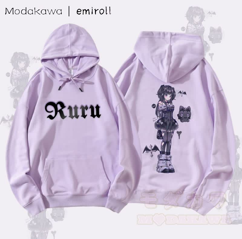MODAKAWA X emiroll Ruru Graphic Streetwear Pullover Hoodie - Lila - 5XL - image 3