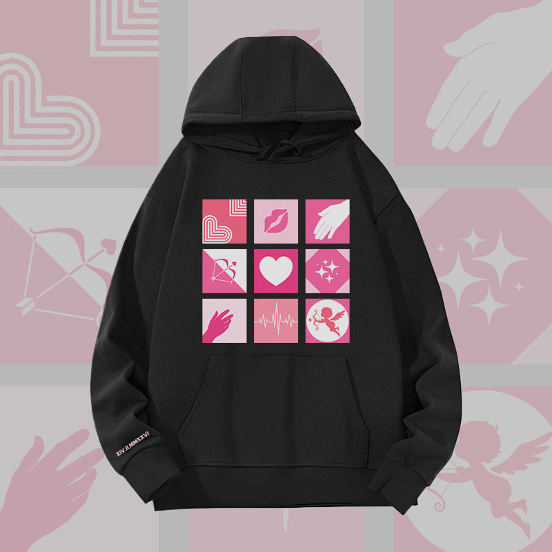 MODAKAWA Hoodie mit Liebessymbolen-Gittergrafik, schwere Ausführung - Black - 2XL - image 7