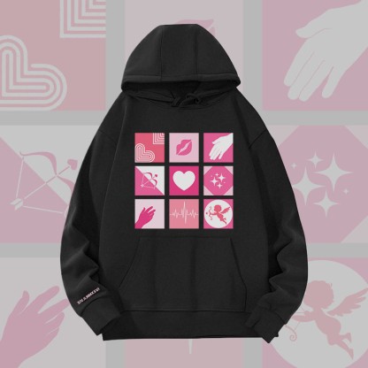 MODAKAWA Hoodie mit Liebessymbolen-Gittergrafik, schwere Ausführung - Black - 2XL - image 7