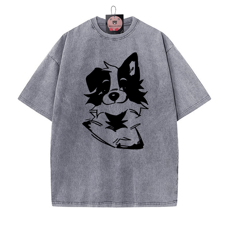 Flauschiges Welpe-Grafik-Unisex-Vintage-Washed-T-Shirt - Grau - 5XL - image 5