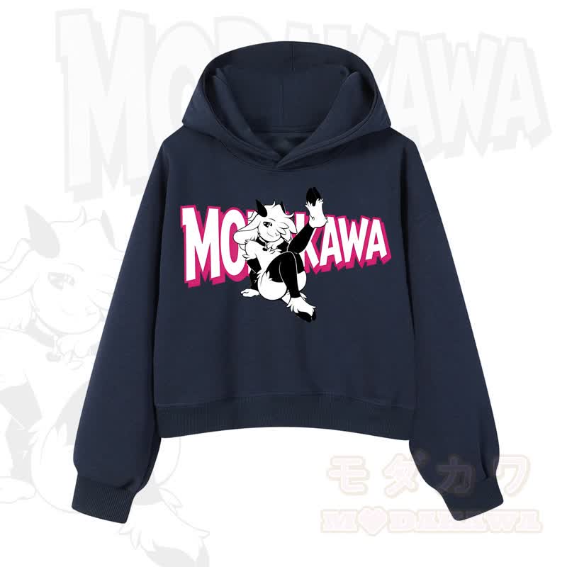 MODAKAWA Langarm-Kapuzenpullover mit Ziegenprint  - Marineblau A - 3XL - image 14