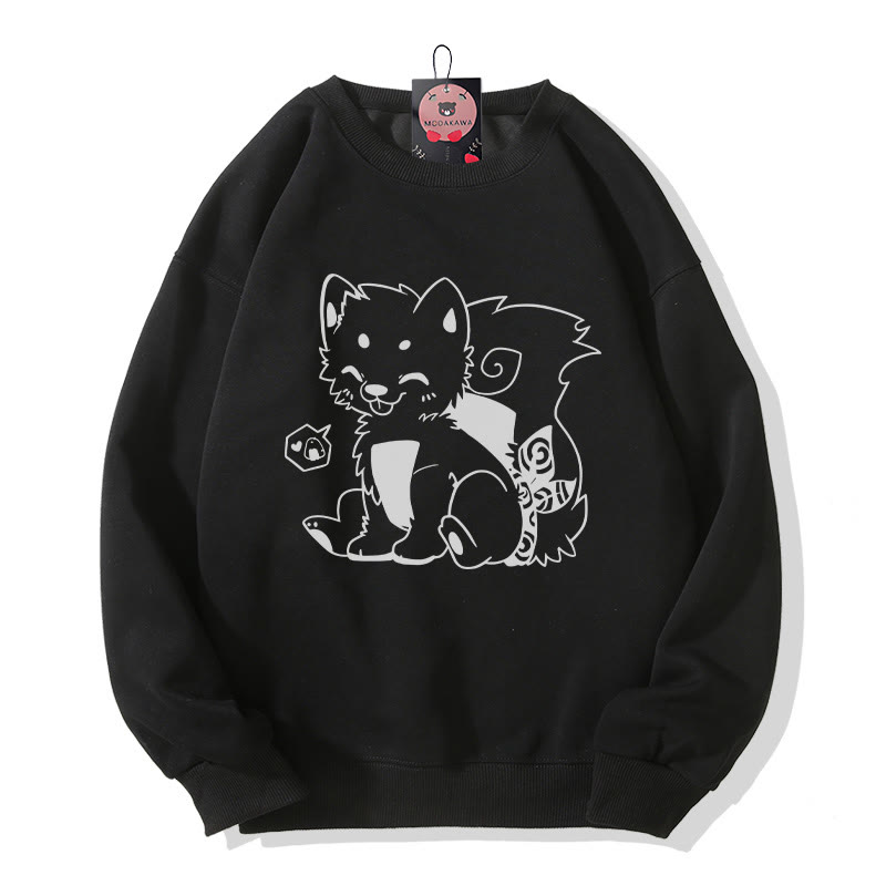 Onigiri Puppy Grafik Rundhals-Sweatshirt - Black - 5XL - image 4