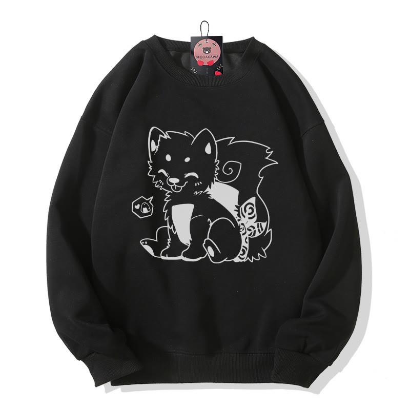 Onigiri Puppy Grafik Rundhals-Sweatshirt - Black - 5XL - image 4