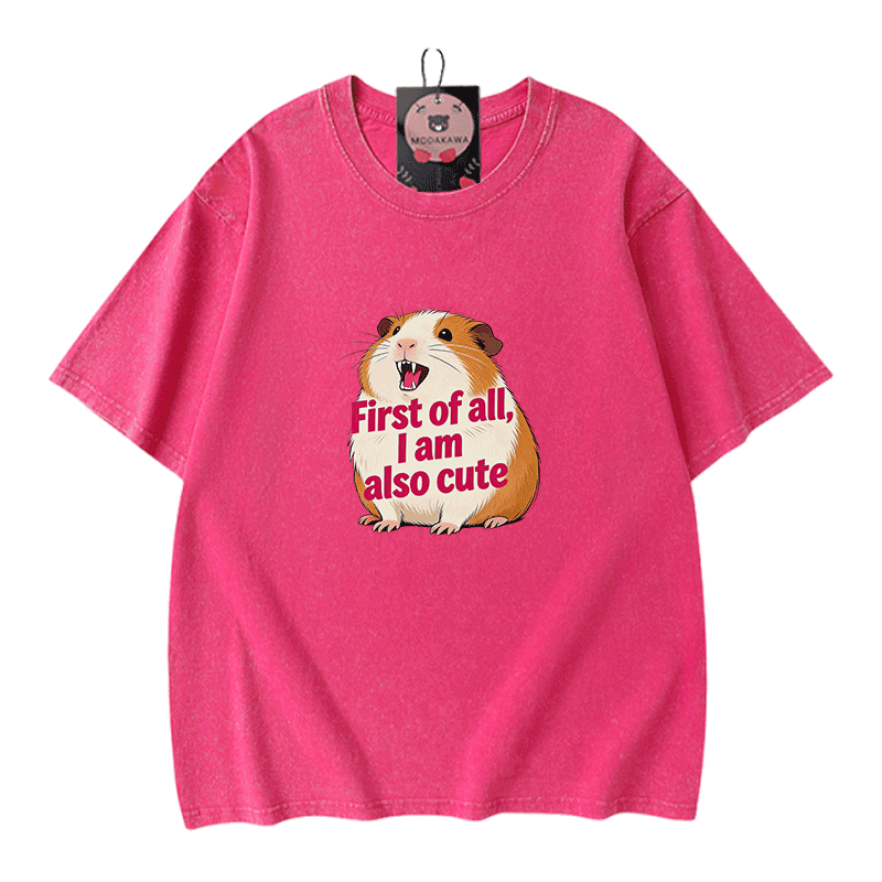 Modakawa Vintage T-Shirt mit Hamster-Motiv, gewaschen aus 100 % Baumwolle - Rose Red - 5XL - image 5