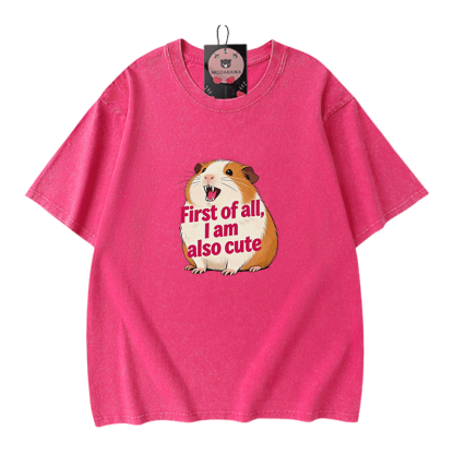 Modakawa Vintage T-Shirt mit Hamster-Motiv, gewaschen aus 100 % Baumwolle - Rose Red - 5XL - image 5