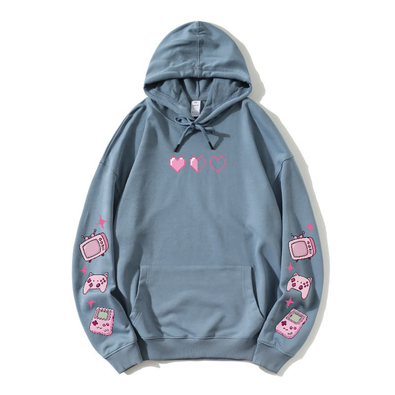 Pixel Heart Game Grafik-Hoodie (locker) - Dusty Blue - 5XL - image 5