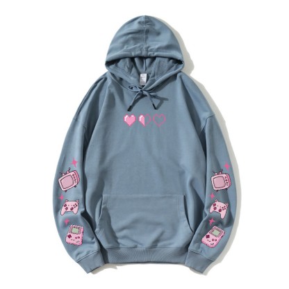 Pixel Heart Game Grafik-Hoodie (locker) - Dusty Blue - 5XL - image 5