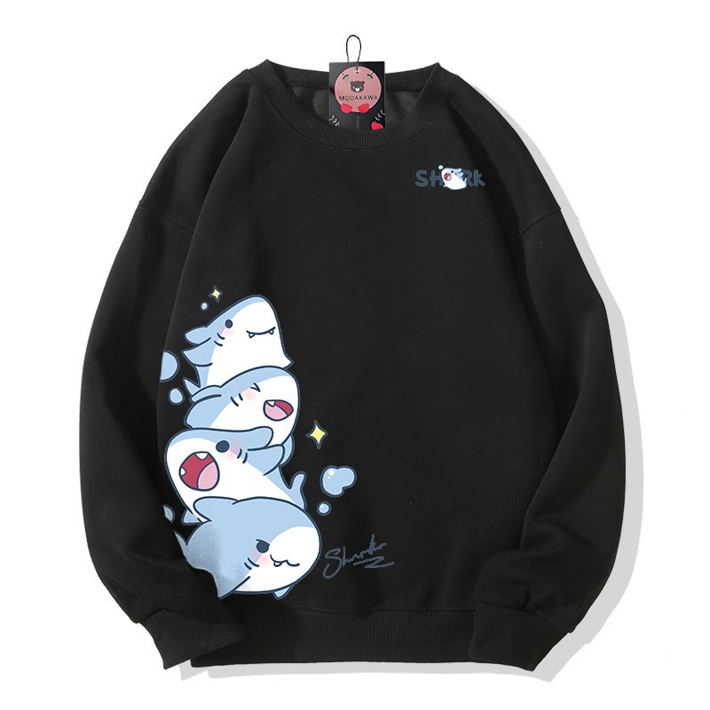 MODAKAWA Sweatshirt mit gestapeltem Hai-Motiv - Black - 5XL - image 4