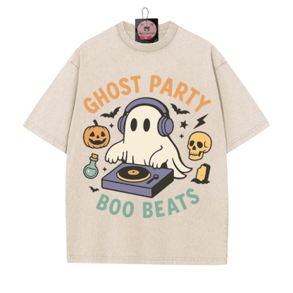 GHOST PARTY BOO BEATS DJ Ghost Grafik Unisex Vintage gewaschenes T-Shirt - Aprikose - 5XL - image 5