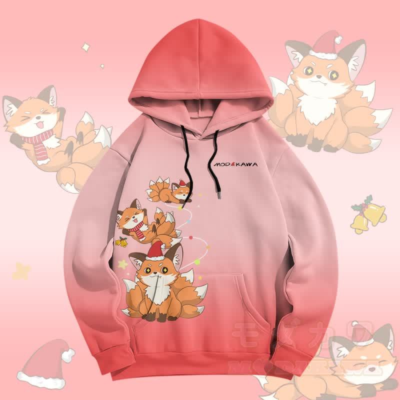 MODAKAWA Farbverlauf-Weihnachtspullover mit Allover-Print eines neunschwänzigen Fuchses - Rosa - 5XL - image 3