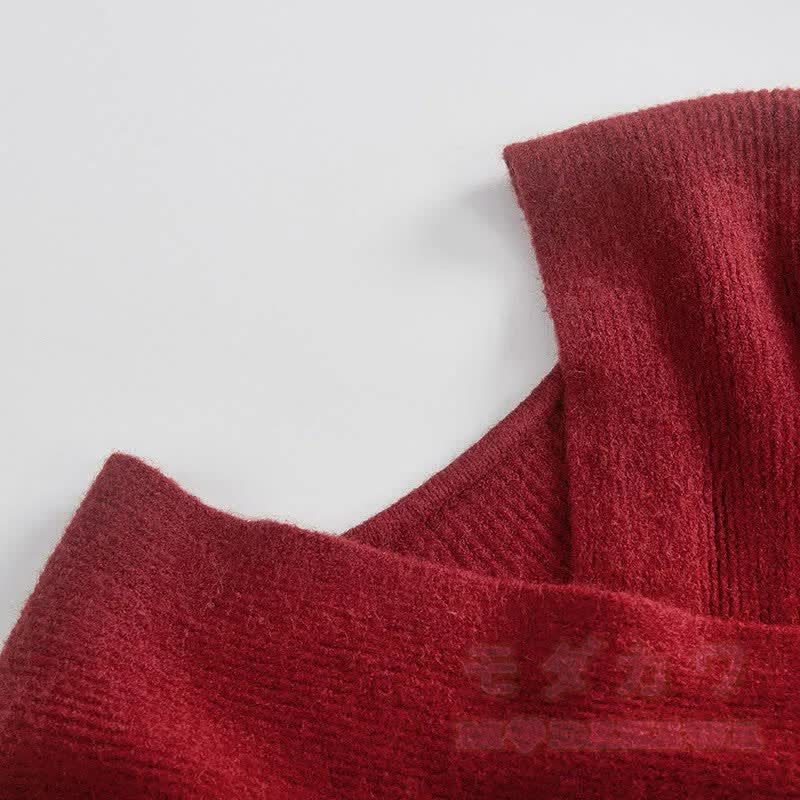 Dreiteiliges Set: Strickpullover, kariertes Unterkleid, Stulpen und Strickkleid - image 8