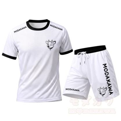 MODAKAWA X popipeko Herren-Sport-T-Shirt mit Hirschmotiv und passender Shorts mit Kordelzug - Weißes Set - 5XL - image 15