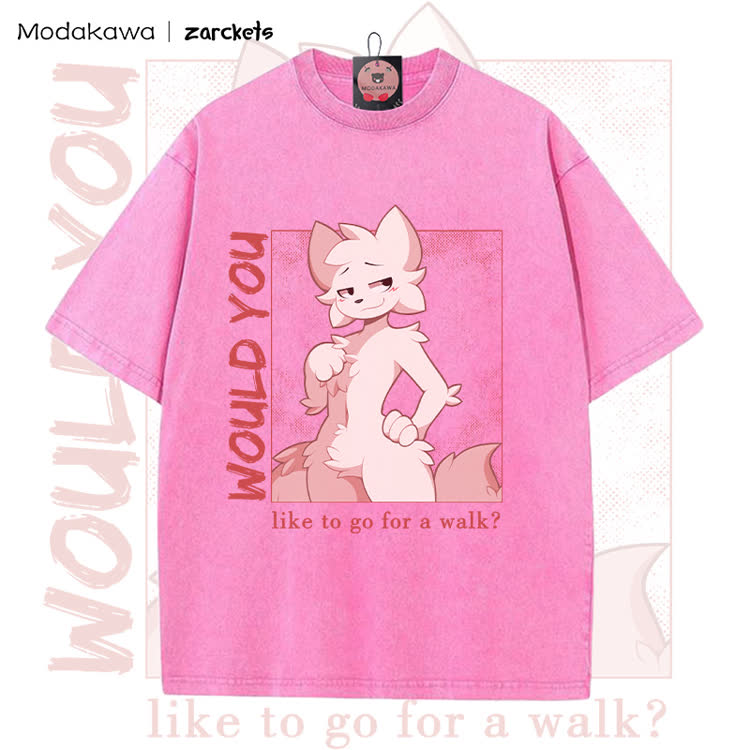 MODAKAWA X zarckets WOULD YOU Anime Fox Graphic Vintage Washed T-shirt - Rose Red - 5XL - image 2