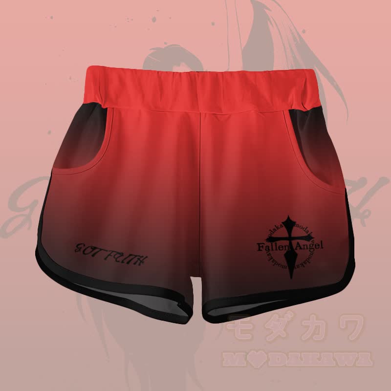 EVIL FAITH Angel Graphic Gradient T-Shirt Shorts Modakawa Matching Outfit - Rote Shorts - 5XL - image 9