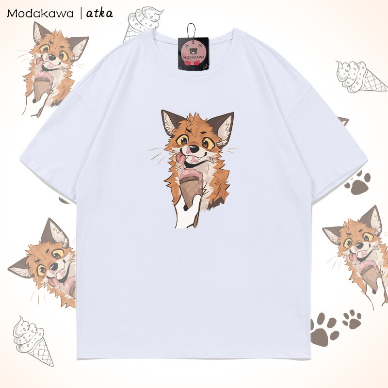 MODAKAWA X atka Fuchs isst Eiscreme Grafik-T-Shirt - White - 5XL - image 6