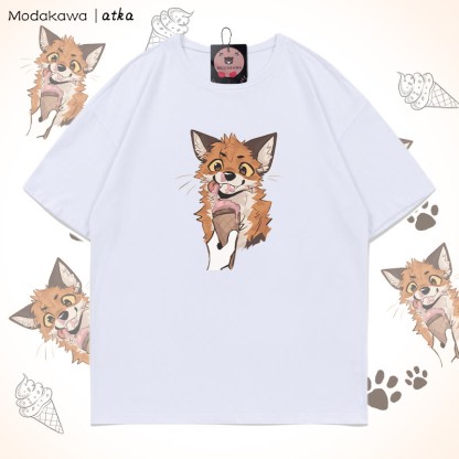 MODAKAWA X atka Fuchs isst Eiscreme Grafik-T-Shirt - White - 5XL - image 6