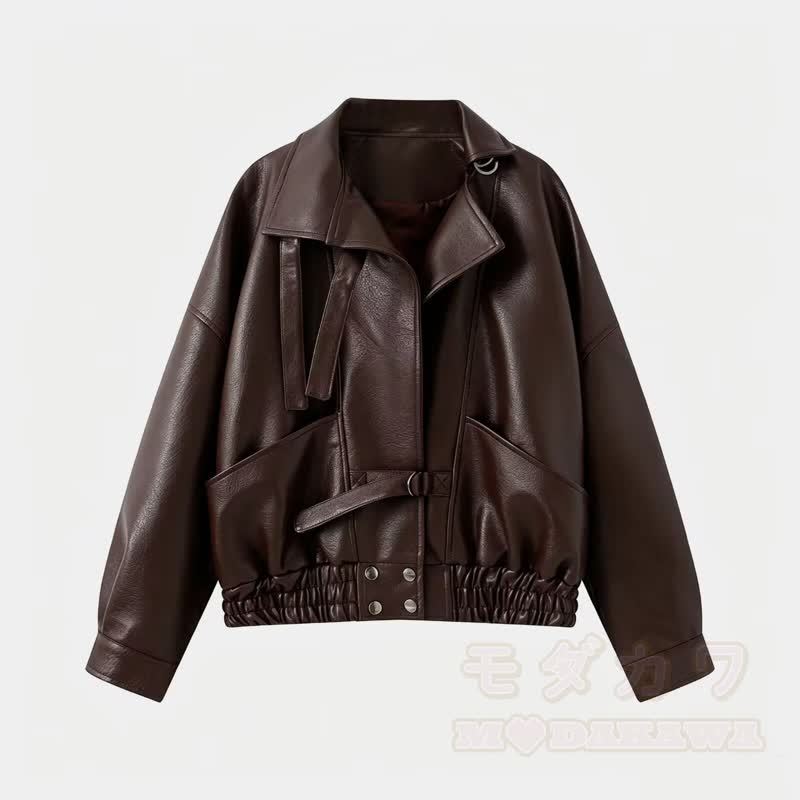 Vintage-Jacke aus Kunstleder mit Stehkragen und Reißverschluss, kurz geschnitten - Braun - XL - image 16