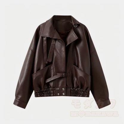 Vintage-Jacke aus Kunstleder mit Stehkragen und Reißverschluss, kurz geschnitten - Braun - XL - image 16