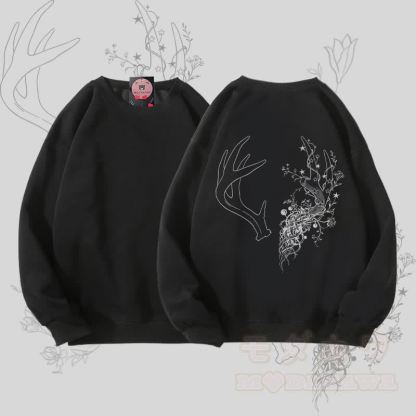 MODAKAWA Unisex-Sweatshirt mit Blumen- und Geweih-Motiv - Schwarz - 5XL - image 4