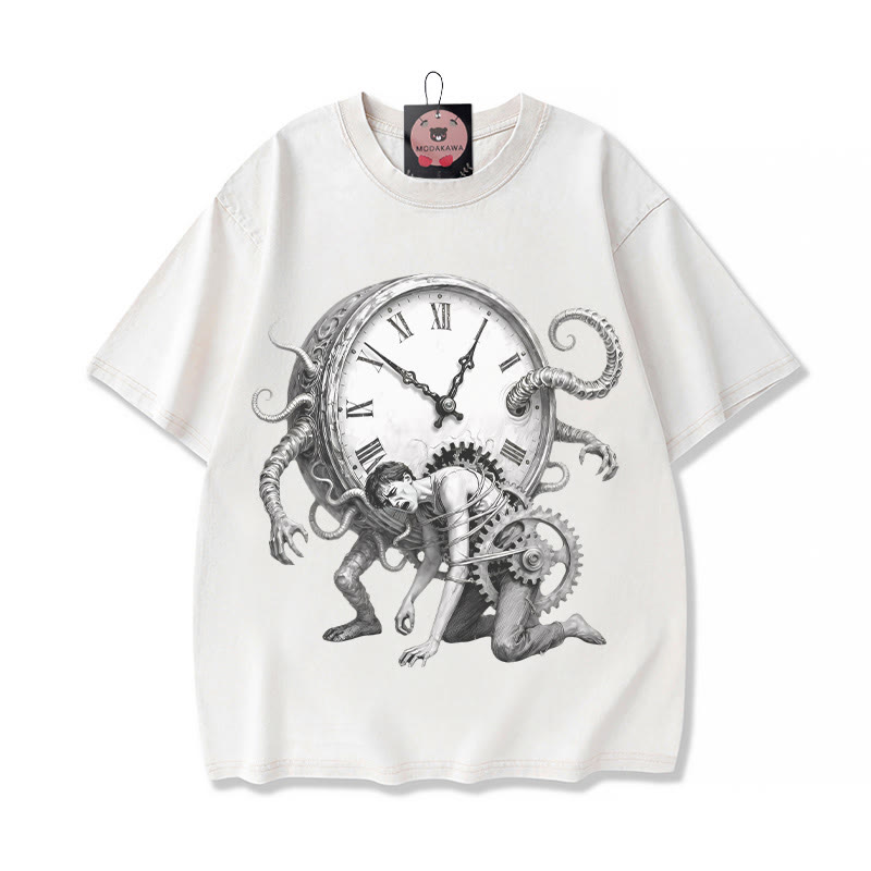 Chains Of Time Grafik Unisex Vintage Washed T-Shirt - Aprikose - 5XL - image 4