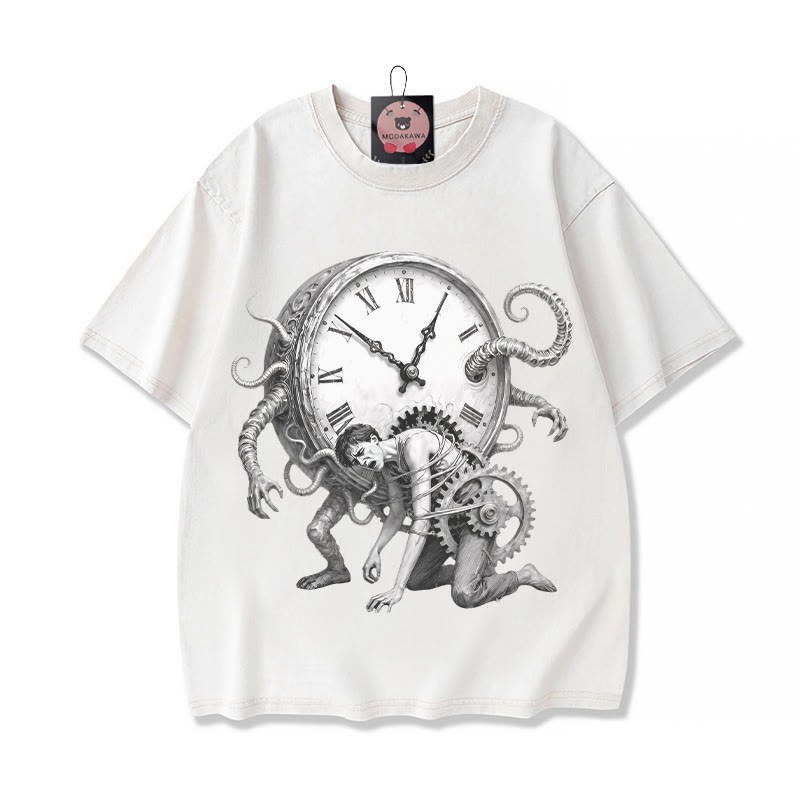 Chains Of Time Grafik Unisex Vintage Washed T-Shirt - Aprikose - 5XL - image 4