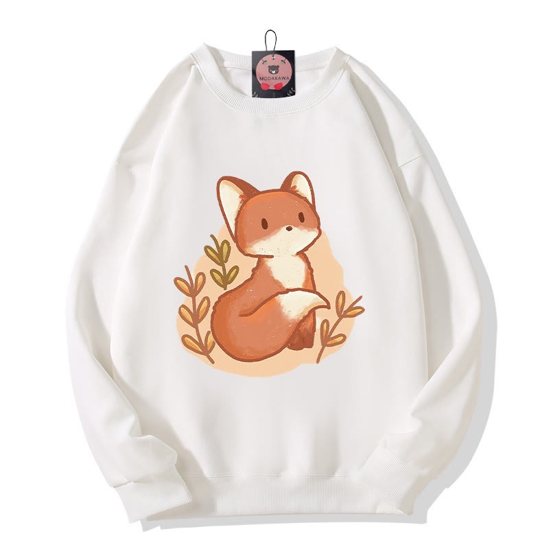Modakawa Cartoon Fox Print Rundhals Plüsch-Sweatshirt - White - 3XL - image 3