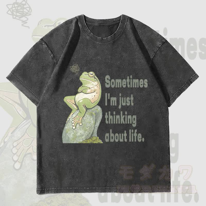 MODAKAWA Thinking Frog Grafik Unisex Vintage Washed T-Shirt - Schwarz - 4XL - image 4