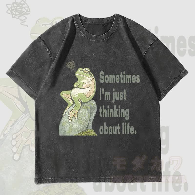 MODAKAWA Thinking Frog Grafik Unisex Vintage Washed T-Shirt - Schwarz - 4XL - image 4