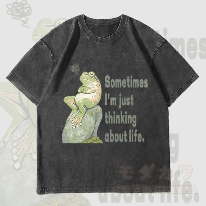 MODAKAWA Thinking Frog Grafik Unisex Vintage Washed T-Shirt - Schwarz - 4XL - image 4