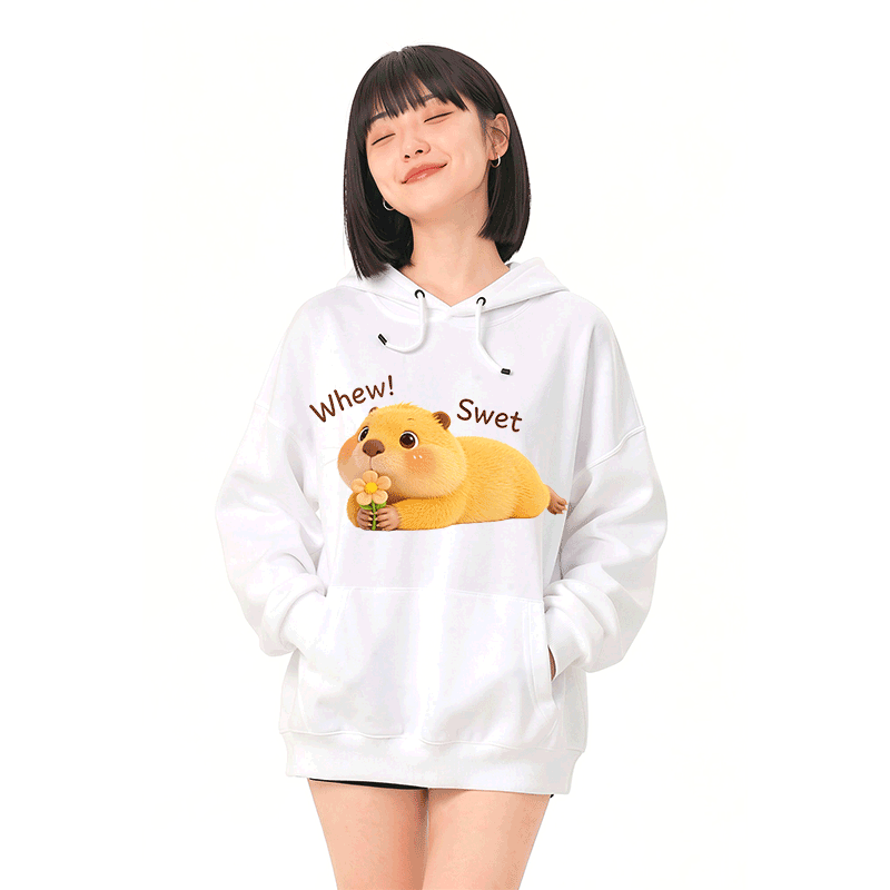 WHEW SWET Capybara Graphic Modakawa Loose Cotton-Blend Hoodie - image 2