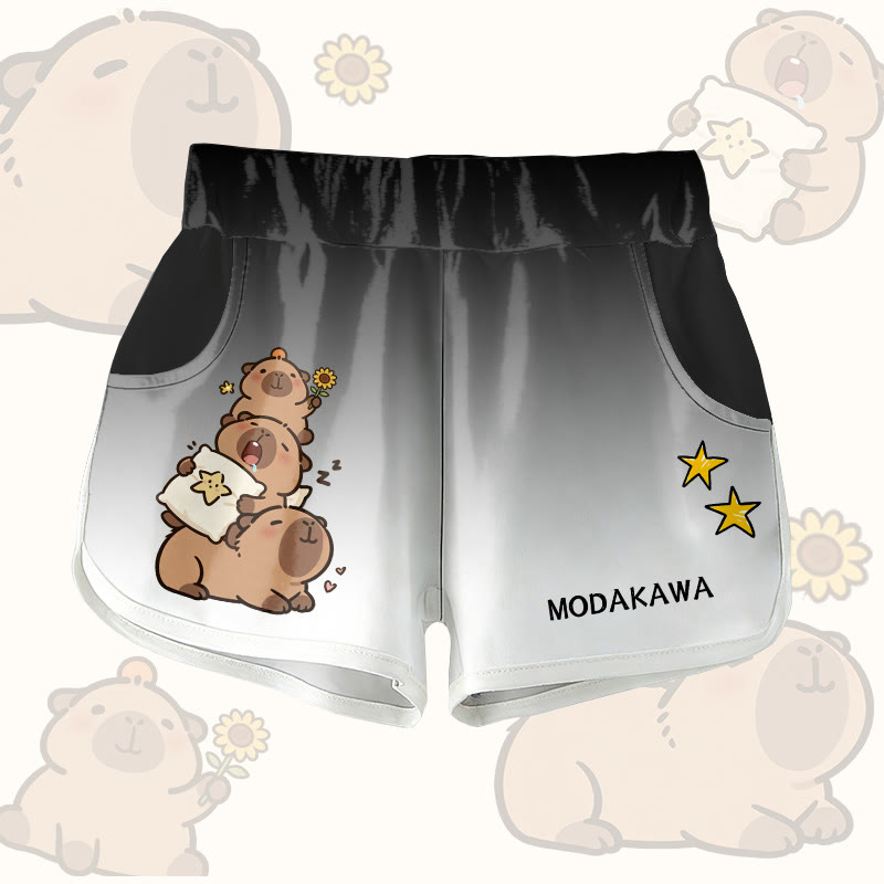 Capybara Stack Graphic Modakawa Shorts - Black - 5XL - image 2