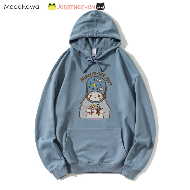 Kapuzenpullover mit schrulligem Kätzchen und Spielzeug-Grafik - Blue - 5XL - image 3