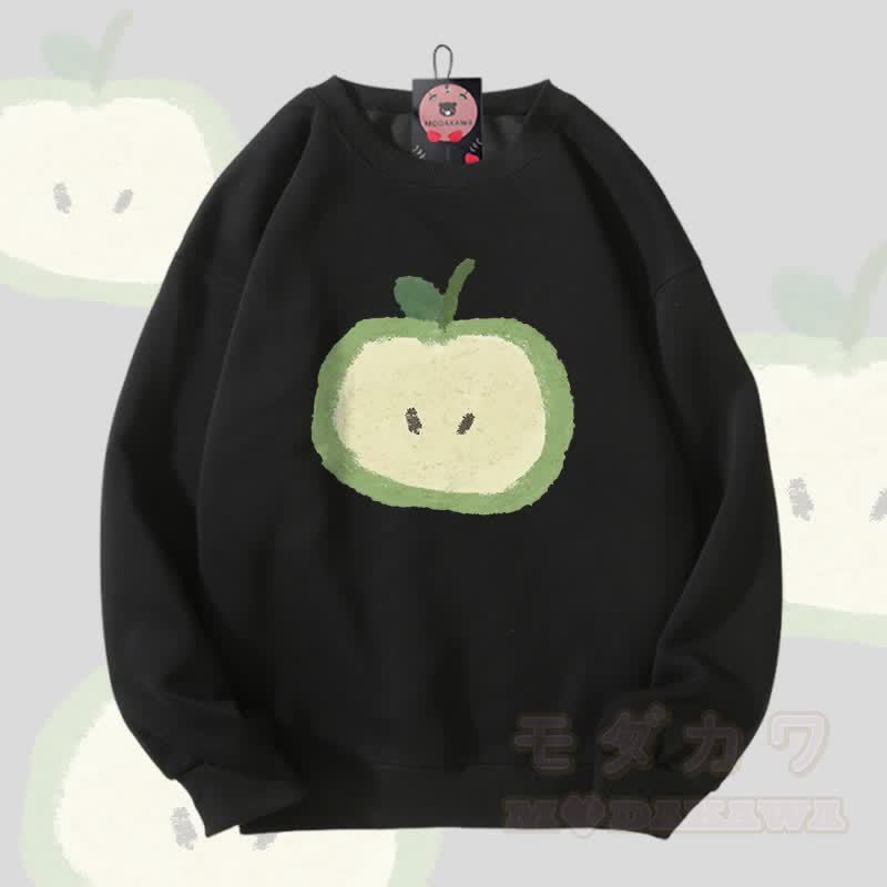 Modakawa Unisex-Sweatshirt mit grünem Apfel-Motiv - Schwarz - 5XL - image 4