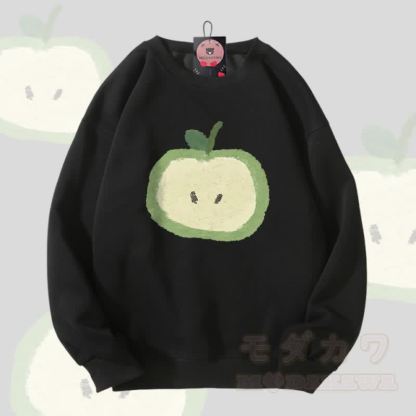 Modakawa Unisex-Sweatshirt mit grünem Apfel-Motiv - Schwarz - 5XL - image 4